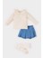 Kız Bebek 3'lü Takım Bebe Yaka Uzun Kollu Tişört Beli Lastikli Jean Şort Etek Külotlu Çorap D9374A525SP 8