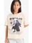 Kız Çocuk Oversize Geniş Kalıp Bisiklet Yaka Baskılı Kısa Kollu Tişört 7