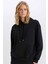 Relax Fit Kapüşonlu Kanguru Cepli Kalın Basic Düz Siyah Sweatshirt W8071AZ24WN 7