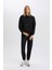 Relax Fit Kapüşonlu Kanguru Cepli Kalın Basic Düz Siyah Sweatshirt W8071AZ24WN 8
