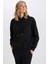 Relax Fit Kapüşonlu Kanguru Cepli Kalın Basic Düz Siyah Sweatshirt W8071AZ24WN 9