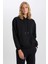 Relax Fit Kapüşonlu Kanguru Cepli Kalın Basic Düz Siyah Sweatshirt W8071AZ24WN 10