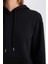 Relax Fit Kapüşonlu Kanguru Cepli Kalın Basic Düz Siyah Sweatshirt W8071AZ24WN 11