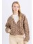 Coool Loose Fit Leopar Desenli Kapüşonlu Fermuarlı Sweatshirt E0780AX24WN 6