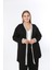 Kadın Büyük Beden Şerit Detaylı Uzun Kollu Ön Açık Esnek Viskon Hırka 25001 Siyah 2