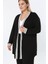Kadın Büyük Beden Şerit Detaylı Uzun Kollu Ön Açık Esnek Viskon Hırka 25001 Siyah 4