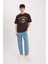 %100 Pamuk Boxy Fit Bisiklet Yaka Baskılı Kısa Kollu Tişört D5589AX25SP 8