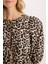 Fitted Yuvarlak Yaka Leopar Desenli Önü Bağlamalı Poplin Uzun Kollu Bluz E1368AX24AU 11