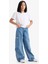 Kız Çocuk Wide Leg Kargo Geniş Bol Paça Jean Pantolon D9695A825SM 12