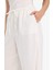 Wide Leg Çift Cepli Beli Lastikli Standart Boy Keten Karışımlı Beyaz Pantolon E1981AX25SM 11