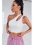 Kadın Beyaz Tek Omuz Cut Out Detaylı Crop Top Bluz 5