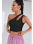 Kadın Siyah Tek Omuz Cut Out Detaylı Crop Top Bluz 5