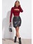 Kadın Bordo Göğüs Dekolteli Uzun Kollu Cut Out Crop Top Bluz 3