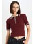Regular Fit Düğmeli Polo Yaka Kısa Kollu Bordo Triko Kazak D4233AX24AU 7