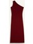 Bodycon Vücudu Saran Basic Düz Tek Omuzlu Bordo Midi Elbise E2469AX24WN 13