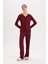 Pijama Takımı V Yaka Düğmeli Ribana Uzun Kollu Üst Beli Lastikli Geniş Paça Alt-Fall in Love D2273AX24WN 7