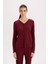 Pijama Takımı V Yaka Düğmeli Ribana Uzun Kollu Üst Beli Lastikli Geniş Paça Alt-Fall in Love D2273AX24WN 9
