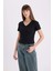 Slim Fit Dar Kesim V Yaka Basic Düz Ribana Kısa Kollu Tişört I1080AZ25SP 7