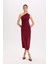 Bodycon Vücudu Saran Basic Düz Tek Omuzlu Bordo Midi Elbise E2469AX24WN 10