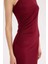 Bodycon Vücudu Saran Basic Düz Tek Omuzlu Bordo Midi Elbise E2469AX24WN 12