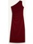 Bodycon Vücudu Saran Basic Düz Tek Omuzlu Bordo Midi Elbise E2469AX24WN 14