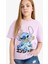 Kız Çocuk Disney Lilo & Stitch Relax Fit Bisiklet Yaka Kısa Kollu Tişört E2611A825SM 9