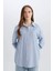 Relax Fit Çizgili Oxford Basic Düz Uzun Kollu Gömlek Tunik D4772AX25SP 8