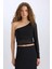 Fitted Tek Omuzlu Tül Uzun Kollu Tişört E1869AX24WN 12