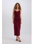 Bodycon Vücudu Saran Degaje Yaka Askılı Maxi Bordo Elbise E1902AX24WN 9