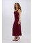 Bodycon Vücudu Saran Degaje Yaka Askılı Maxi Bordo Elbise E1902AX24WN 11