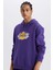 Fit NBA Los Angeles Lakers Standart Fit Kapüşonlu Baskılı Kalın Sweatshirt D8512AX24AU 11