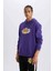 Fit NBA Los Angeles Lakers Standart Fit Kapüşonlu Baskılı Kalın Sweatshirt D8512AX24AU 14