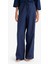Wide Leg Çift Cepli Beli Lastikli Standart Boy Keten Karışımlı Pantolon E1981AX25SM 14