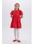 Kız Çocuk Bisiklet Yaka Pamuklu Kısa Kollu Kırmızı Yazlık Elbise B6927A825SM 15