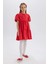 Kız Çocuk Bisiklet Yaka Pamuklu Kısa Kollu Kırmızı Yazlık Elbise B6927A825SM 16