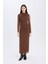 Bodycon Vücudu Saran Yarım Balıkçı Yaka Tül Uzun Kollu Maxi Elbise E3548AX24WN 6
