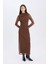 Bodycon Vücudu Saran Yarım Balıkçı Yaka Tül Uzun Kollu Maxi Elbise E3548AX24WN 7