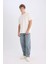 %100 Pamuk Baggy Fit Geniş Kalıp Normal Bel Geniş Paça Jean Yıkamalı Pantolon B3926AX25SP 11
