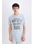 %100 Pamuk Regular Fit Bisiklet Yaka Baskılı Kısa Kollu Tişört E1317AX25SM 8
