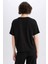 Relax Fit Bisiklet Yaka Basic Düz Bürümcük Kısa Kollu Siyah Tişört C3843AX25SP 14