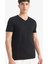 %100 Pamuk Slim Fit Dar Kesim V Yaka Basic Düz Kısa Kollu Siyah Tişört M7668AZ25SP 7