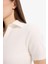 Slim Fit Dar Kesim Fitilli Kaşkorse Kısa Kollu Polo Beyaz Tişört 11