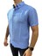 Erkek Mavi Dokulu Kısa Kollu Gömlek 1