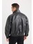 Su İtici Oversize Fit Geniş Kalıp Dik Yaka İç Cepli Çıtçıt Kapamalı Beli Lastikli Deri Ceket Mont D2427AX25SP 12