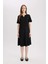 Regular Fit Apaş Yaka Basic Düz Bürümcük Kısa Kollu Midi Yazlık Elbise D3834AX25SM 8