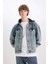 %100 Pamuk Oversize Geniş Kalıp Kapüşonlu Düğmeli Mevsimlik Baharlık Denim Ceket D0417AX25SP 10