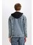 %100 Pamuk Oversize Geniş Kalıp Kapüşonlu Düğmeli Mevsimlik Baharlık Denim Ceket D0417AX25SP 12
