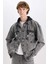 %100 Pamuk Oversize Geniş Kalıp Kapüşonlu Düğmeli Mevsimlik Baharlık Denim Ceket D0416AX25SP 7