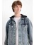 %100 Pamuk Oversize Geniş Kalıp Kapüşonlu Düğmeli Mevsimlik Baharlık Denim Ceket D0417AX25SP 7