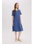 Regular Fit Apaş Yaka Basic Düz Bürümcük Kısa Kollu Midi Yazlık Elbise D3834AX25SM 7